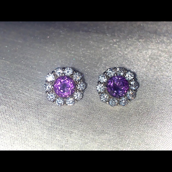 Jewelry - Amethyst Stud Earrings Flower February Birthstone